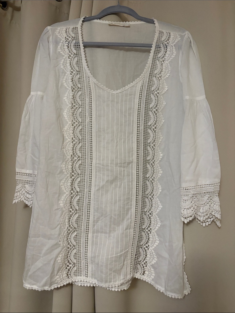 White Lace-Trim Cotton Tunic Top - Women's